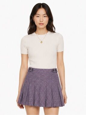 Aritzia Talula Babaton Wool Blend Pleated Mini Skirt Purple Tweed Size 2